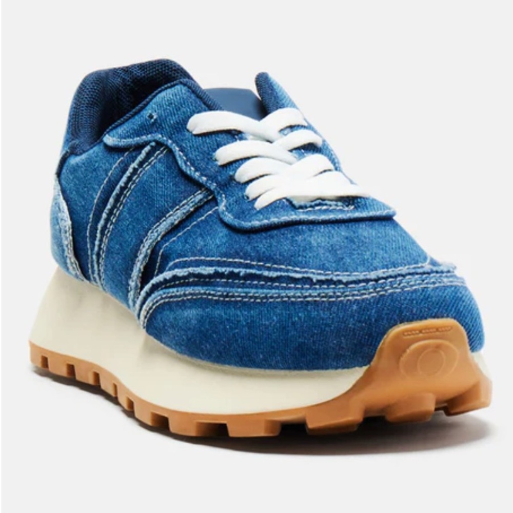 Blue Denim Sneakers with White Laces